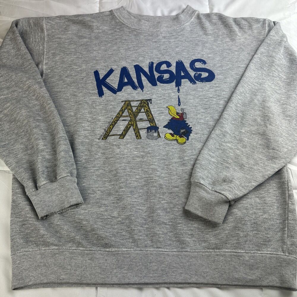 Grey Kansas Jayhawks Crewneck Sweatshirt Vintage Rare Size Large 1980s